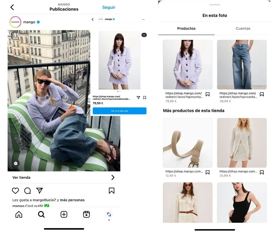 Tienda de instagram de Mango
