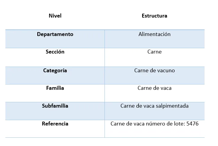 ejemplo d estructura de surtido