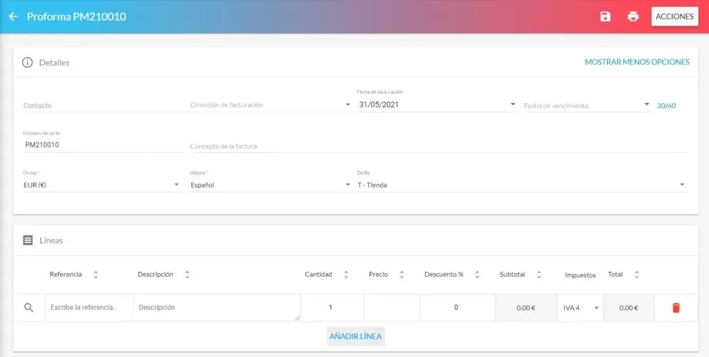 crear factura proforma con StockAgile